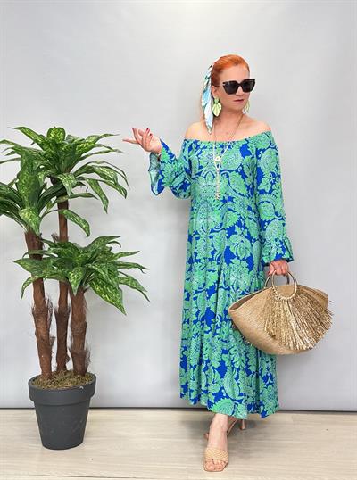 1316 Desenli Elbise Yeşil