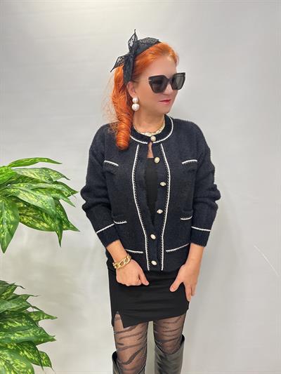 1360 Angora İncili Düğme Detay Hırka/Ceket Siyah