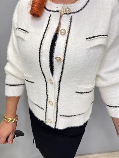 1360 Angora İncili Düğme Detay Hırka/Ceket Ekru