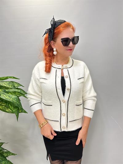 1360 Angora İncili Düğme Detay Hırka/Ceket Ekru