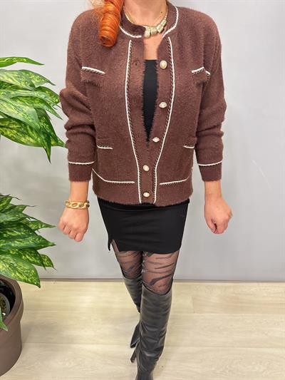 1360 Angora İncili Düğme Detay Hırka/Ceket Kahve