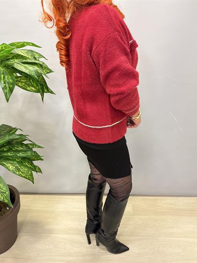 1360 Angora İncili Düğme Detay Hırka/Ceket Bordo