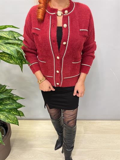1360 Angora İncili Düğme Detay Hırka/Ceket Bordo