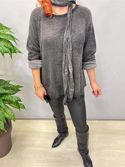 1385 Italyan Fularlı Triko Bluz Antrasit