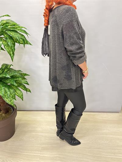 1385 Italyan Fularlı Triko Bluz Antrasit