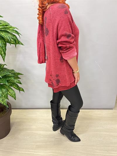 1385 Italyan Fularlı Triko Bluz Bordo