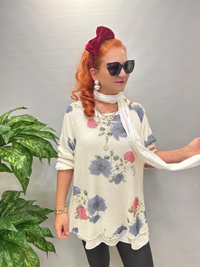 1385 Italyan Fularlı Triko Bluz Ekru