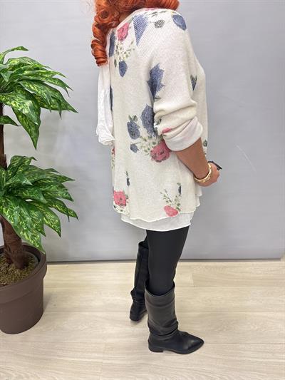 1385 Italyan Fularlı Triko Bluz Ekru