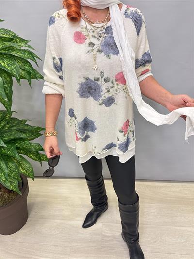 1385 Italyan Fularlı Triko Bluz Ekru