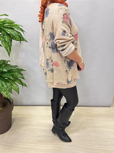 1385 Italyan Fularlı Triko Bluz Taş