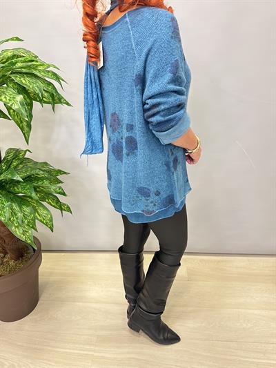 1385 Italyan Fularlı Triko Bluz Turkuaz