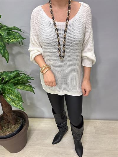 1402 Italyan Kayık Yaka Merserize Bluz Beyaz