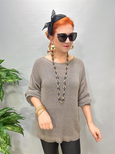 1402 Italyan Kayık Yaka Merserize Bluz Vizon