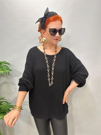 1402 Italyan Kayık Yaka Merserize Bluz Siyah
