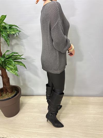 1402 Italyan Kayık Yaka Merserize Bluz Antrasit