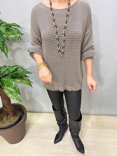 1402 Italyan Kayık Yaka Merserize Bluz Vizon