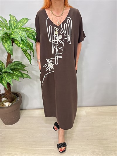 1405 Tencel Elbise Acı Kahve 