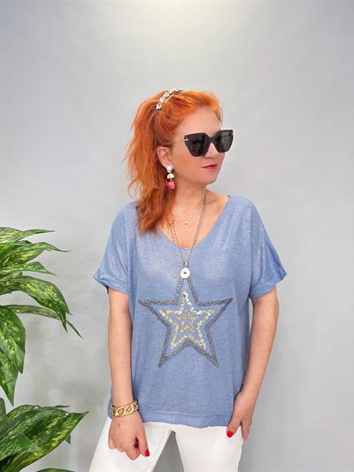 1450 İTALYAN YILDIZ DETAY BLUZ BEBE MAVİ