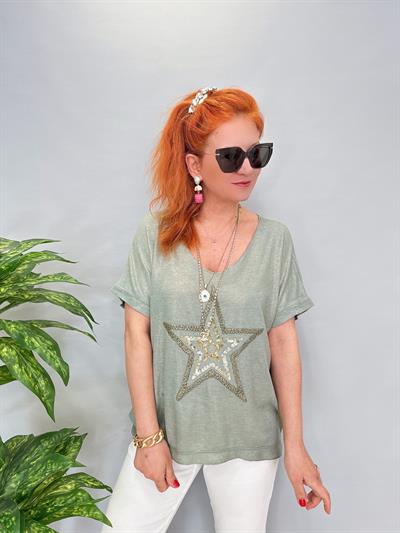 1450 İTALYAN YILDIZ DETAY BLUZ HAKİ