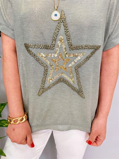 1450 İTALYAN YILDIZ DETAY BLUZ HAKİ