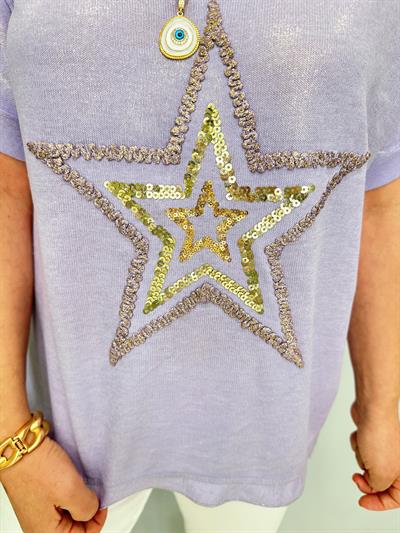 1450 İTALYAN YILDIZ DETAY BLUZ LİLA