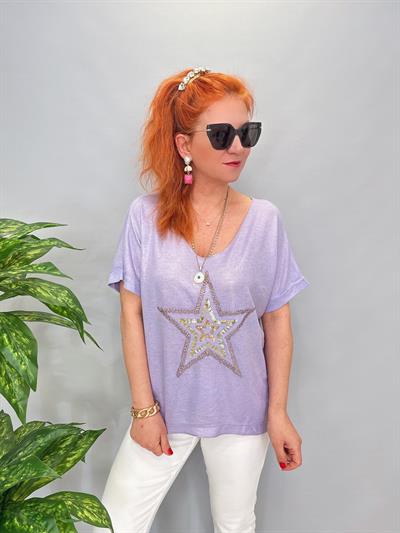 1450 İTALYAN YILDIZ DETAY BLUZ LİLA