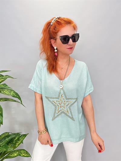 1450 İTALYAN YILDIZ DETAY BLUZ MİNT