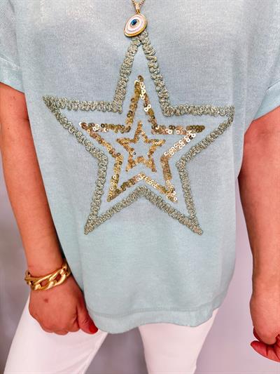 1450 İTALYAN YILDIZ DETAY BLUZ MİNT