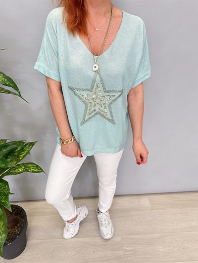 1450 İTALYAN YILDIZ DETAY BLUZ MİNT