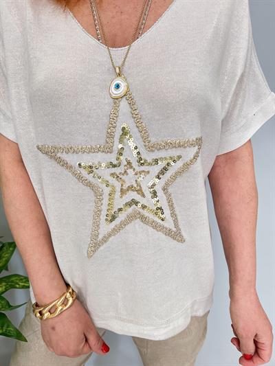 1450 İTALYAN YILDIZ DETAY BLUZ TAŞ