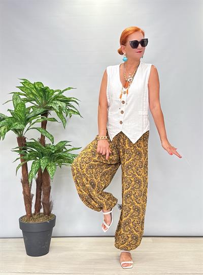 1495 PREMIUM İTALYAN VISCOS ŞALVAR HARDAL SARISI 46 BEDENE KADAR UYUMLU 