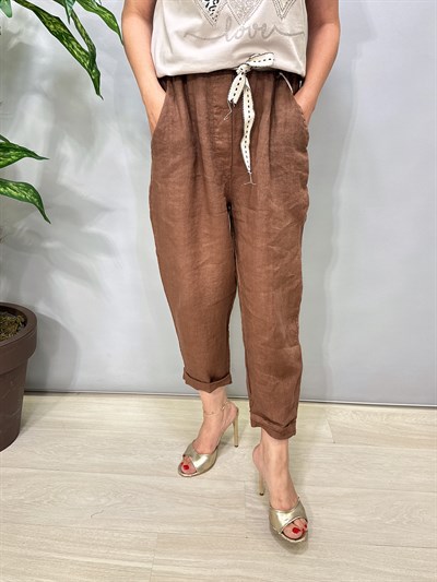 1505 Italyan Keten Pantolon  Kahve 