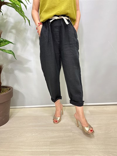 1505 Italyan Keten Pantolon  Siyah