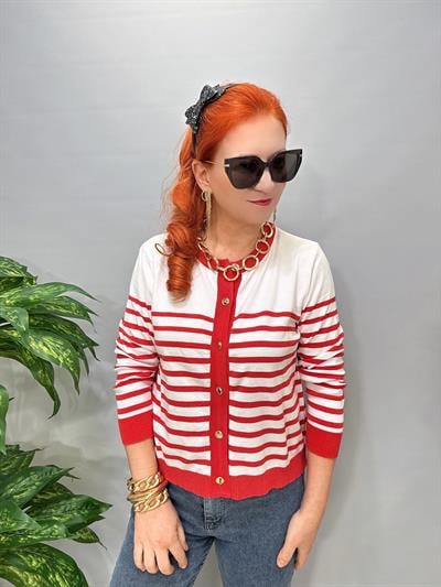 1508 Çizgili Hırka/Bluz Kırmızı 