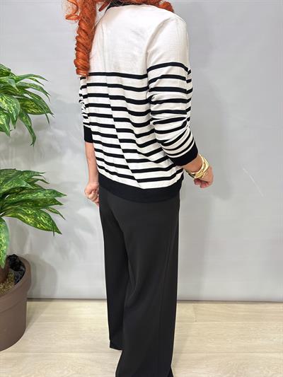 1508 Çizgili Hırka/Bluz Siyah
