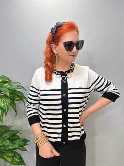 1508 Çizgili Hırka/Bluz Siyah