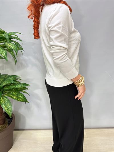 1509 İnci Düğme Detaylı Triko Ceket Ekru