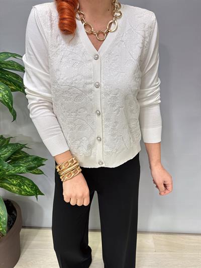 1509 İnci Düğme Detaylı Triko Ceket Ekru