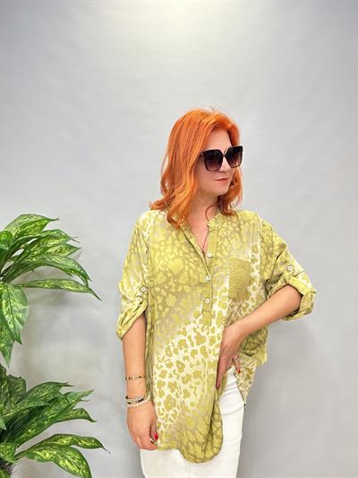 15451 İTALYAN PAYET DETAY LEOPAR BLUZ YAĞ YEŞİLİ