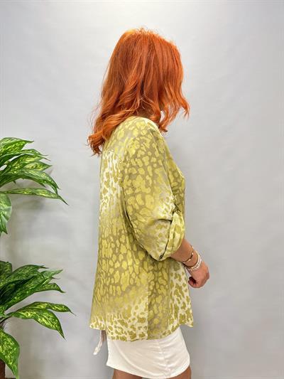 15451 İTALYAN PAYET DETAY LEOPAR BLUZ YAĞ YEŞİLİ