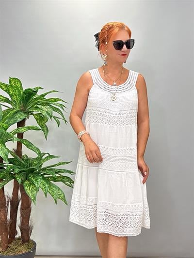 ASL 1560 Fisto Detay Elbise Beyaz