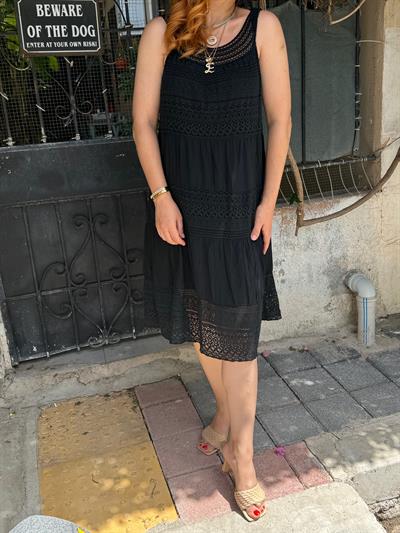 ASL 1560 Fisto Detay Elbise Siyah