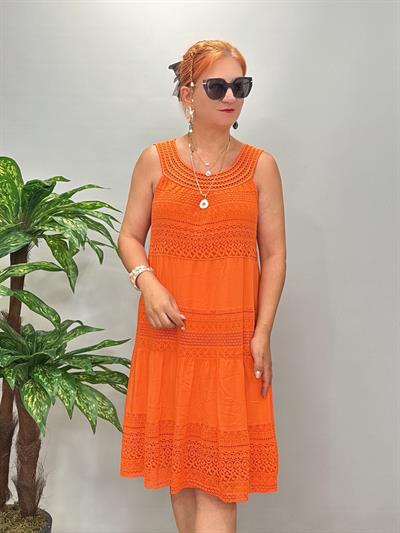 ASL 1560 Fisto Detay Elbise Turuncu