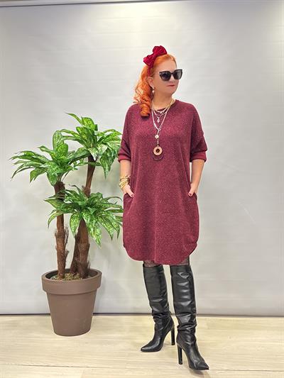 1575 Italyan Şönil Kadife Elbise Bordo 