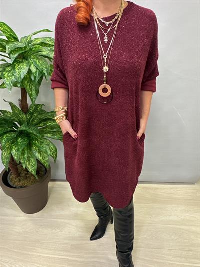 1575 Italyan Şönil Kadife Elbise Bordo 