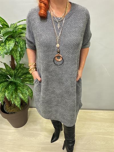 1575 Italyan Şönil Kadife Elbise Gri