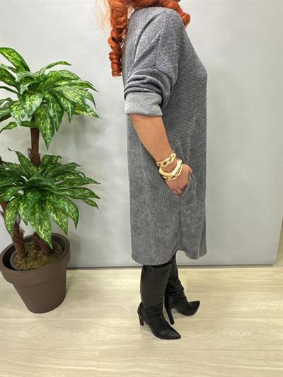 1575 Italyan Şönil Kadife Elbise Gri