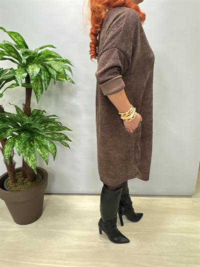 1575 Italyan Şönil Kadife Elbise Kahve