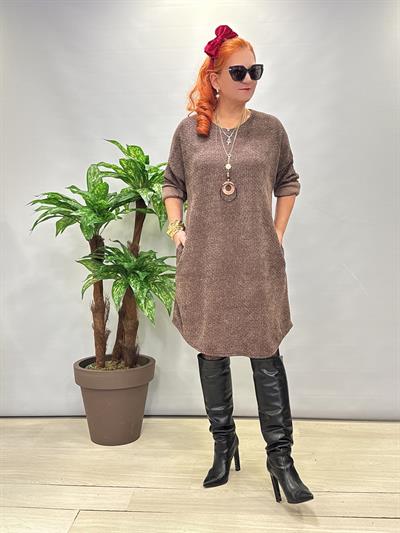 1575 Italyan Şönil Kadife Elbise Kahve