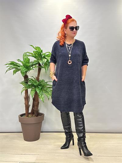 1575 Italyan Şönil Kadife Elbise Lacivert